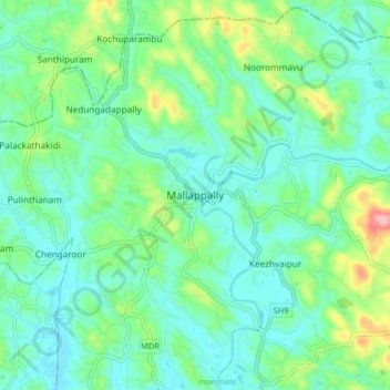 Mallappally topographic map, elevation, terrain