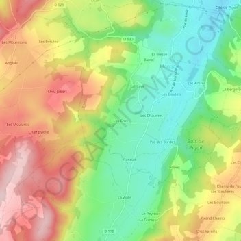 Les Cros topographic map, elevation, terrain