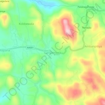 Galigamuwa topographic map, elevation, terrain