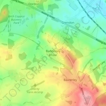 Baddesley Ensor topographic map, elevation, terrain