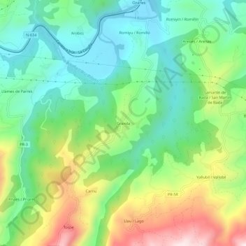 Granda topographic map, elevation, terrain