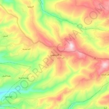 Al-Qadmous topographic map, elevation, terrain