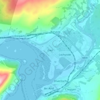 Caol topographic map, elevation, terrain
