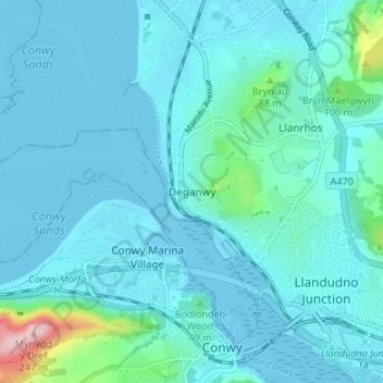 Deganwy topographic map, elevation, terrain