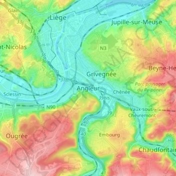 Angleur topographic map, elevation, terrain