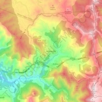 Metsovo topographic map, elevation, terrain