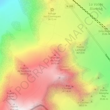 Triangle du Tacul topographic map, elevation, terrain