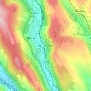 Merthyr Vale topographic map, elevation, terrain