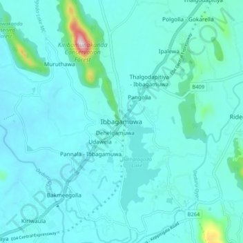 Ibbagamuwa topographic map, elevation, terrain
