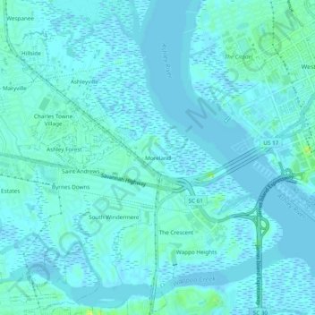 Moreland topographic map, elevation, terrain