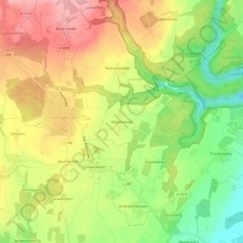 Wippenreute topographic map, elevation, terrain