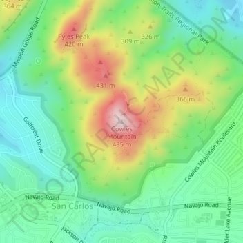 Cowles Mountain topographic map, elevation, terrain