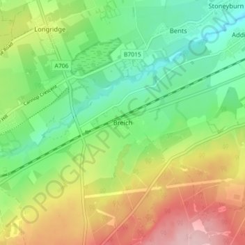 Breich topographic map, elevation, terrain