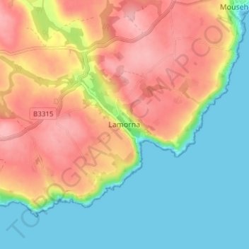 Lamorna topographic map, elevation, terrain