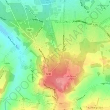 Keston Common topographic map, elevation, terrain
