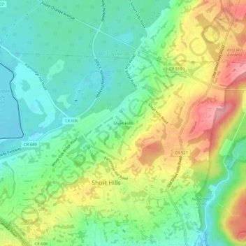 Short Hills topographic map, elevation, terrain