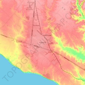 Hāwera topographic map, elevation, terrain