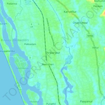 Thrikaripur topographic map, elevation, terrain