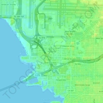 Paradise topographic map, elevation, terrain