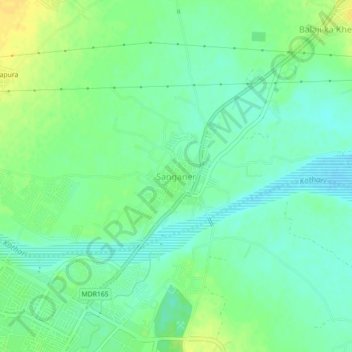 Sanganer topographic map, elevation, terrain