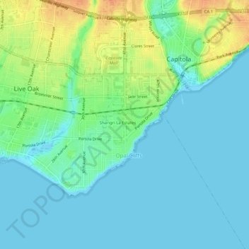 Pleasure Point topographic map, elevation, terrain