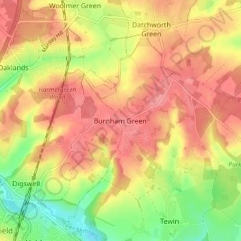 Burnham Green topographic map, elevation, terrain