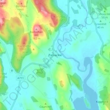 Palnackie topographic map, elevation, terrain