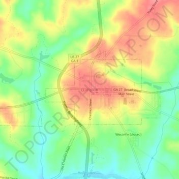Lumpkin topographic map, elevation, terrain
