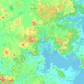 Whangārei topographic map, elevation, terrain