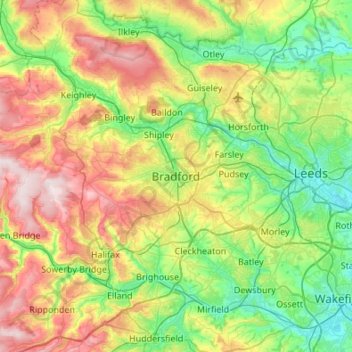 Bradford topographic map, elevation, terrain