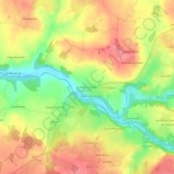 Le Petit Confolens topographic map, elevation, terrain