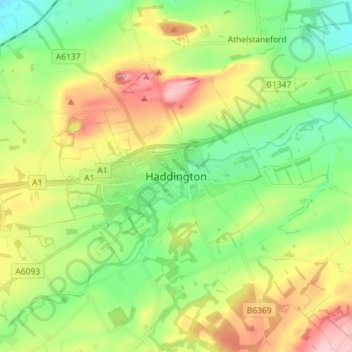 Haddington topographic map, elevation, terrain
