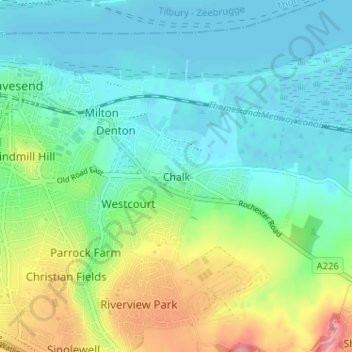 Chalk topographic map, elevation, terrain