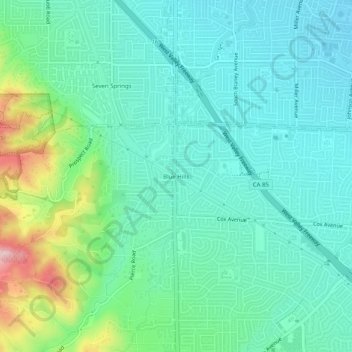 Blue Hills topographic map, elevation, terrain