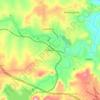 Estcourt topographic map, elevation, terrain