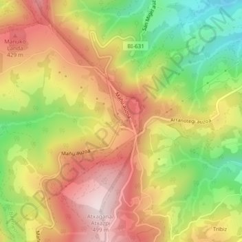 Mañuas topographic map, elevation, terrain