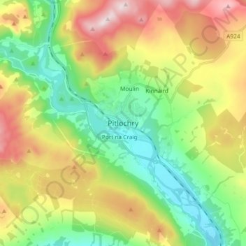 Pitlochry topographic map, elevation, terrain