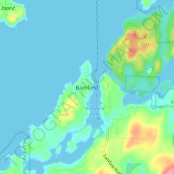 Bamfield topographic map, elevation, terrain