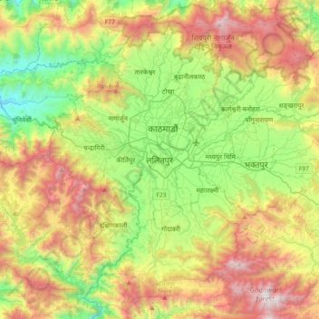Lalitpur topographic map, elevation, terrain