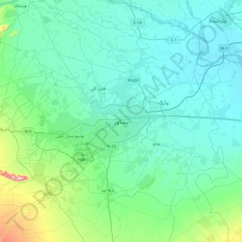 Peshawar topographic map, elevation, terrain