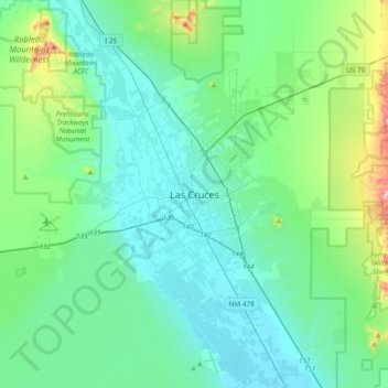 Las Cruces topographic map, elevation, terrain