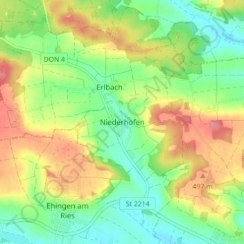 Niederhofen topographic map, elevation, terrain