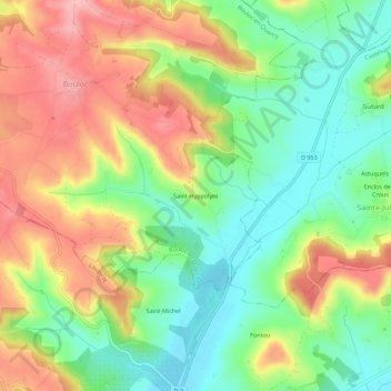 Saint-Hyppolyte topographic map, elevation, terrain