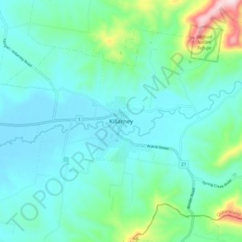 Killarney topographic map, elevation, terrain