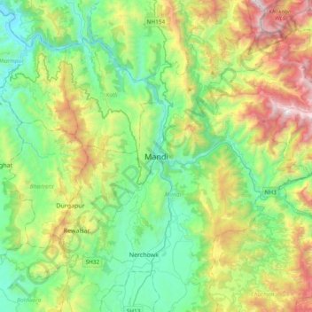 Mandi topographic map, elevation, terrain
