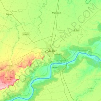 Dhaulpur topographic map, elevation, terrain