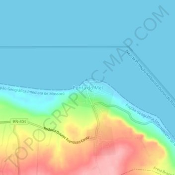Ponta do Mel topographic map, elevation, terrain