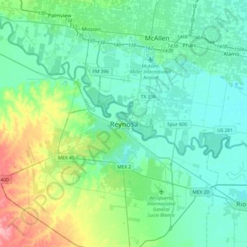Reynosa topographic map, elevation, terrain