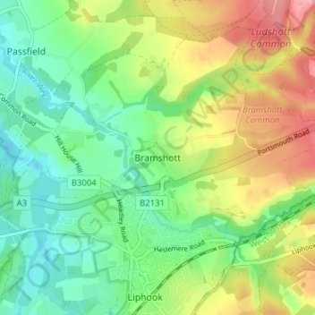 Bramshott topographic map, elevation, terrain