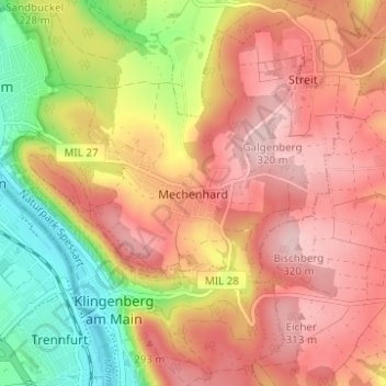 Mechenhard topographic map, elevation, terrain
